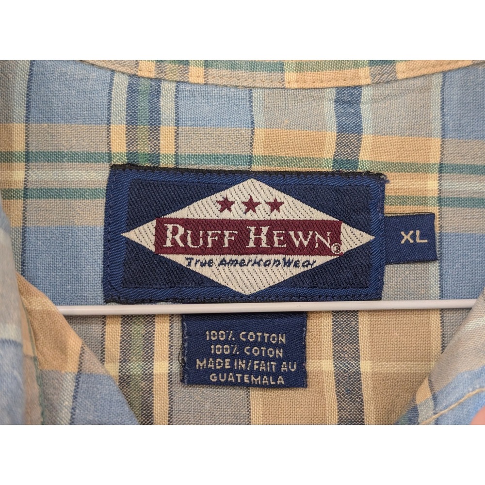 Mens XL Ruff Hewn Blue‎ Plaid Short Sleeve Button Up Casual Shirt - Picture 2 of 3